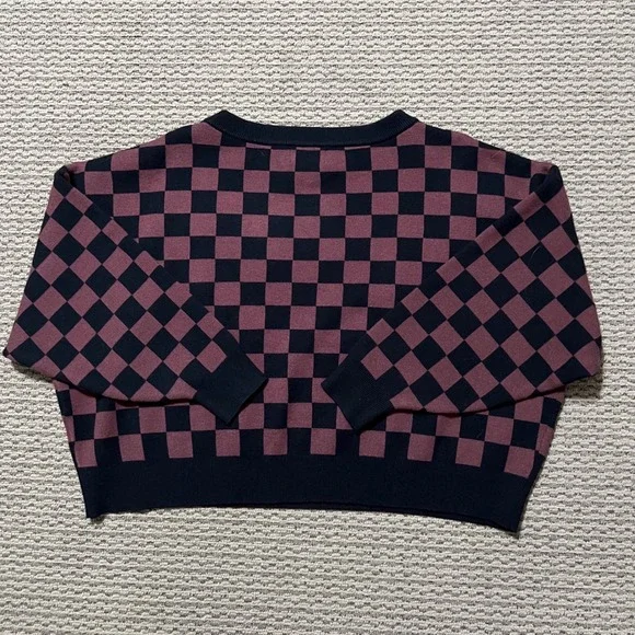 Checkered Crew Neck Sweater - Black and Brown - Picture 6 of 12